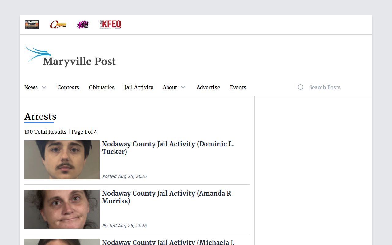 Maryville Post Nodaway County jail activity arrest news section
