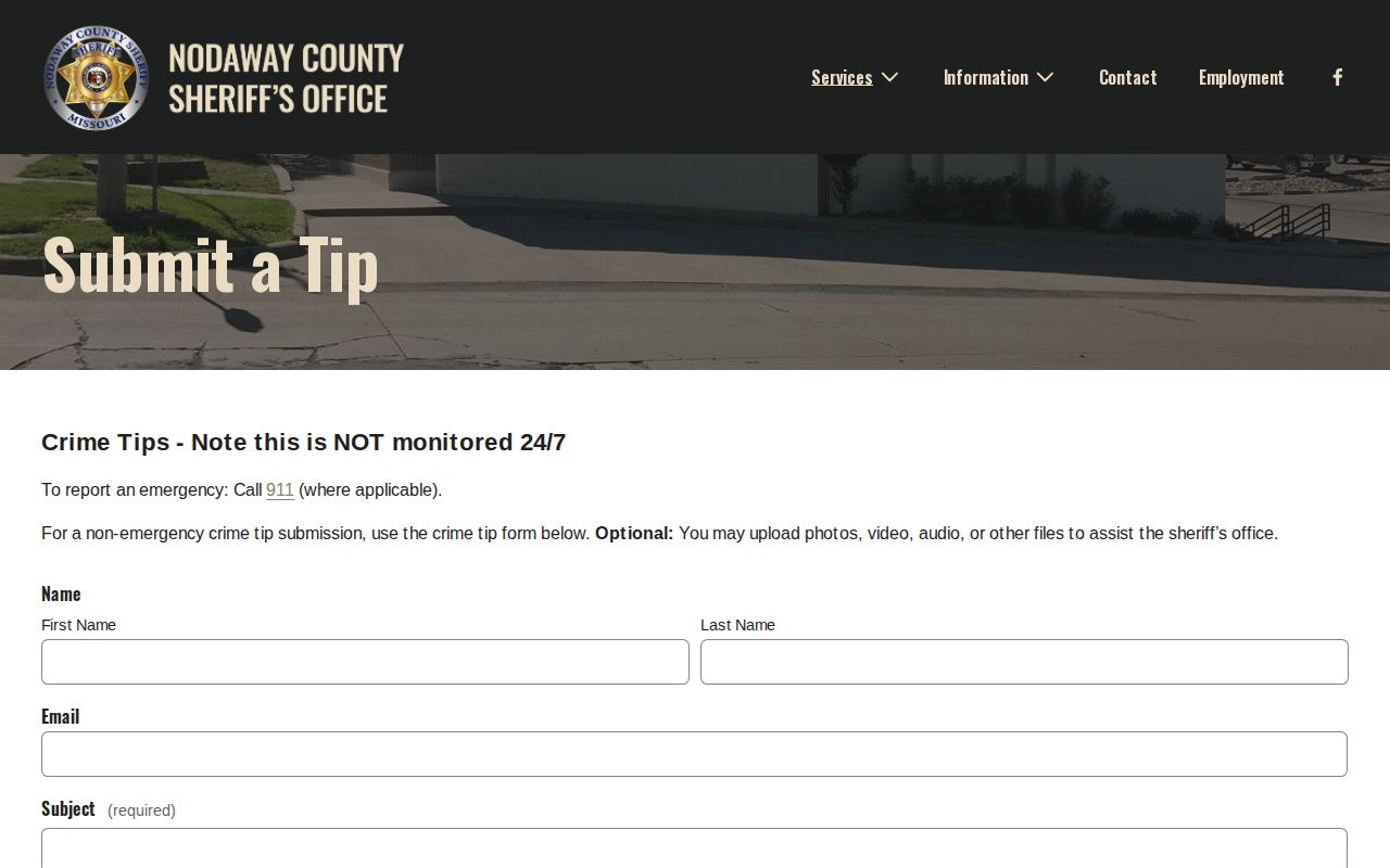 Nodaway County Sheriff non-emergency crime tip form